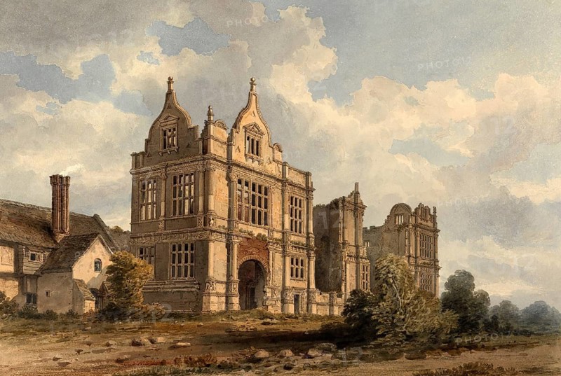 South West View of Moreton Corbet, Shropshire, belonging to Sir Andrew Corbet Bart, England, digitally restored reproduction of a 19th-century original by John Buckler, Record date not stated, South West View of Moreton Corbet, belonging to Sir Andrew Corbet Bart, digitally restored reproduction of a 19th-century original, Record date not stated