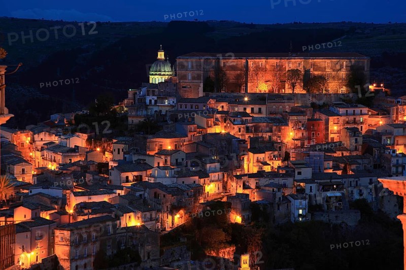 City of Ragusa, the late Baroque district of Ragusa Ibla by night, Unesco World Heritage Site, Sicily, Italy