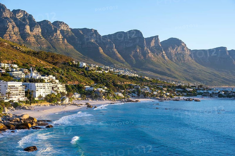 Beach at Clifton Beach, with Table Mountains, Blue Sea, Cape Town, South Africa