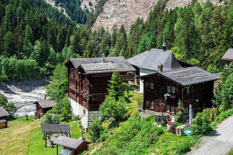 Traditional wooden houses, Ze Binne, Binn valley, Switzerland