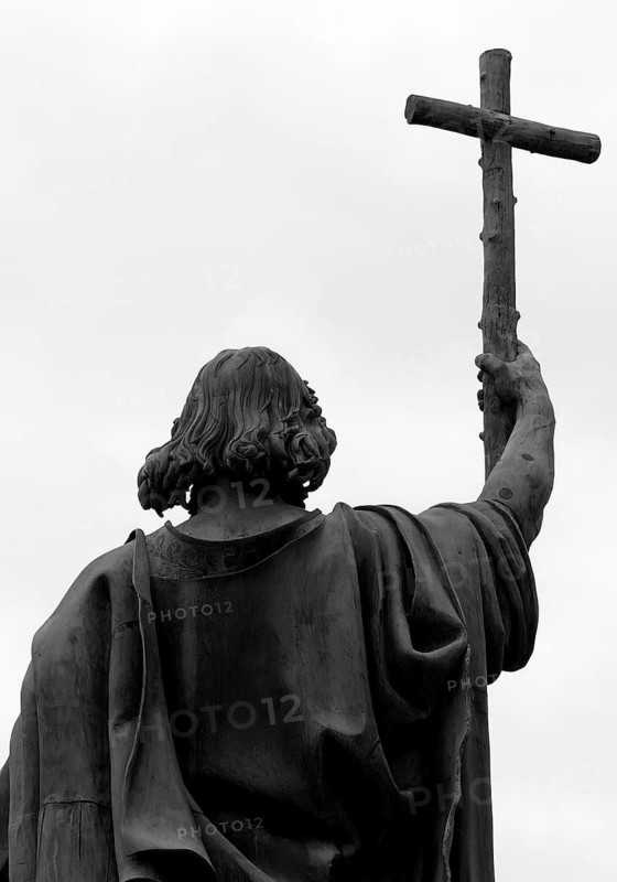 The Boniface monument by Johann Werner Henschel, the bronze sculpture depicting the Apostle of the Germans, Bonifatiusplatz, Fulda, Hesse, Germany