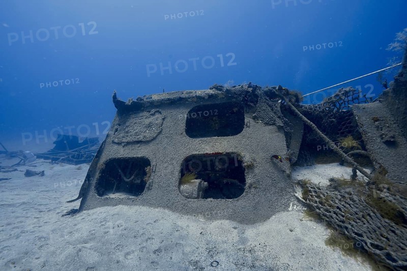 Abandoned shipwreck on the ocean floor surrounded by blue water, meteor wreck dive site, Russian hydrofoil, Arguineguin, Gran Canaria, Spain, Europe, Atlantic
