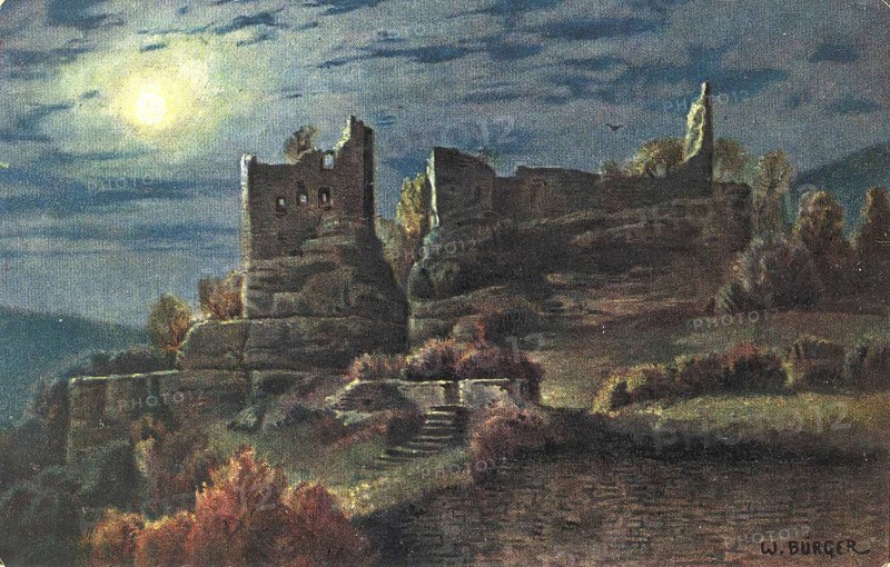Wasigenstein castle ruins in Alsace, France, authentic reproduction of an old postcard, around 1910, historical, exact date unknown