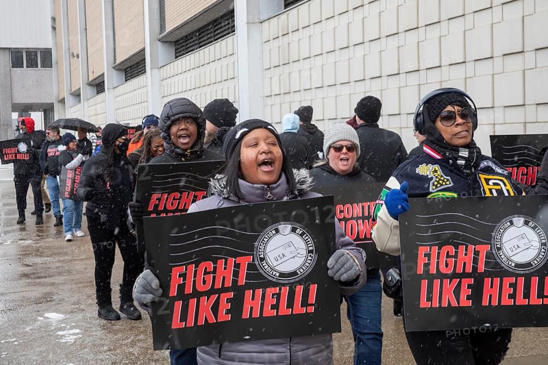 Detroit, Michigan USA - 22 February 2026 - Letter carriers rally at the Detroit post office as negotiations continue for a new labor contract. They want better pay and safer working conditions. It was one of many contract rallies organized across the country by the National Association of Letter Carriers. Their current contract expires in May