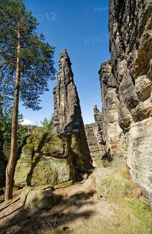 Rock formations, rock towers Hercules columns, natural wonders, climbing rocks, excursion destination, stone formation, rock landscape, ottomill, Biela Valley, Elbe Sandstone Mountains, Saxon Switzerland, Saxony, Germany