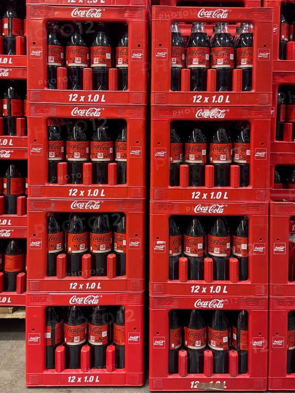 1 liter PET bottles recyclable plastic containers polyethylene terephthalate with sugar-free soft drink with black lettering Coca-Cola Zero, also known as Coke Zero, Germany