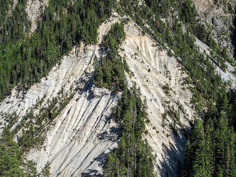 Erosion on hills in the swiss alps, at Wiesem viaduct, Switzerland
