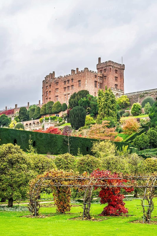 Autumn colors over Powis Castle and Garden, Welshpool, Powys, Wales, UK