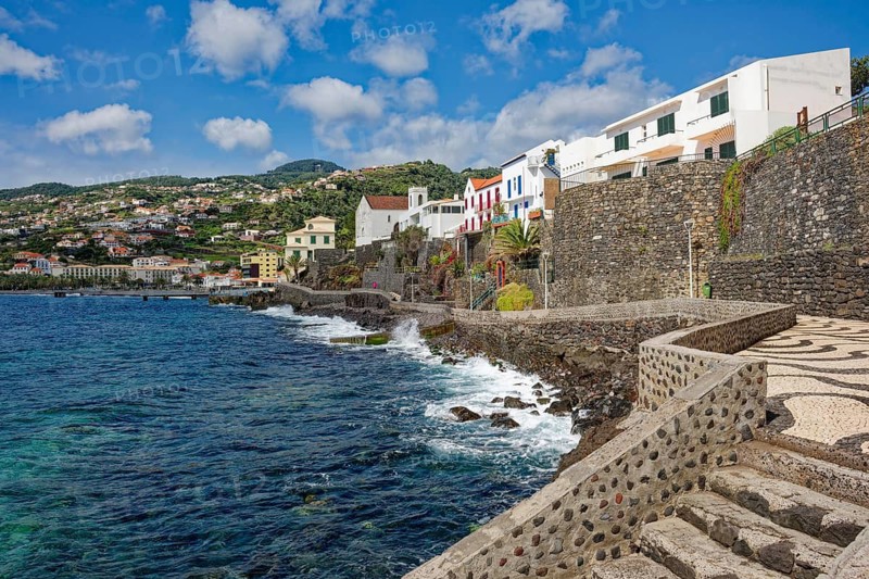 Promenade on the Atlantic Ocean beach, municipality of Santa Cruz, Madeira, Portugal