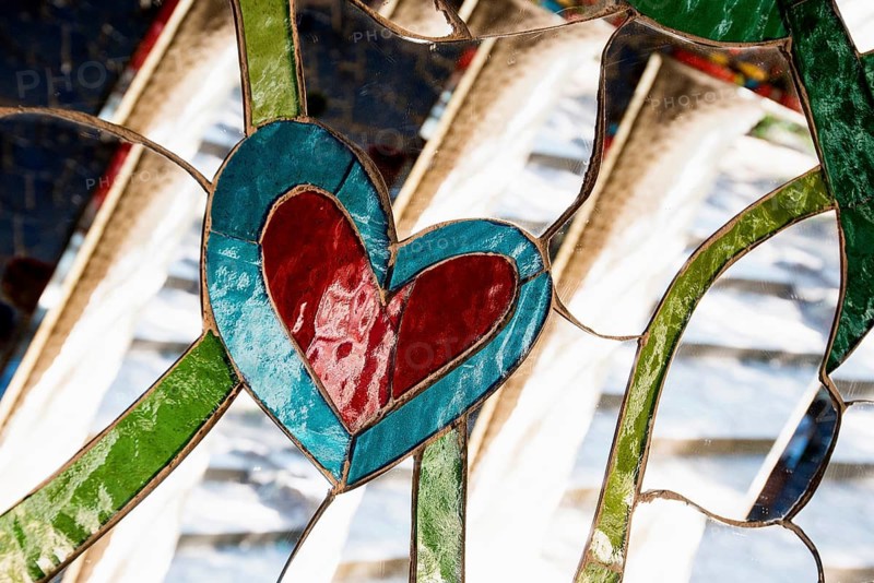 Colourful hearts made of glass and mirrors, Giardino dei Tarot, by Niki de Saint Phalle, near Capalbio, Grosseto Province, Tuscany, Italy