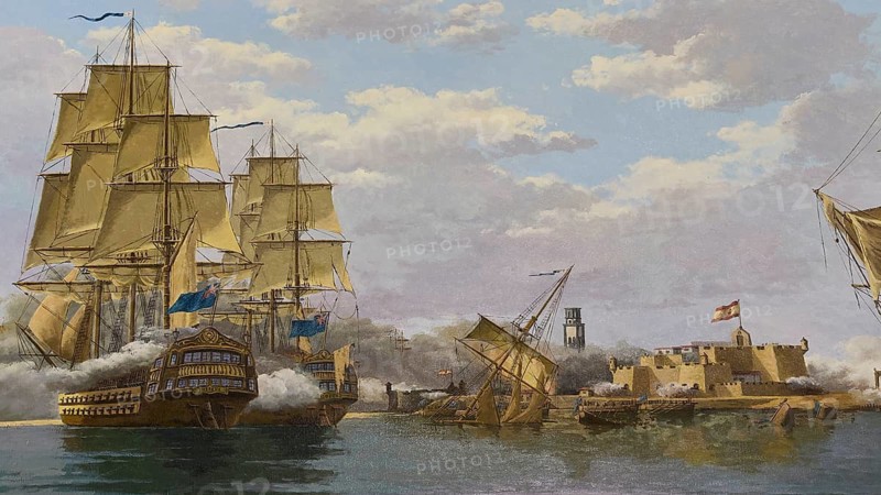 Museo Militar, Military Museum, Historic Naval Battle with Sailing Ships and Fort by the Sea, Capital, Santa Cruz de Tenerife, Tenerife, Canary Islands, Spain