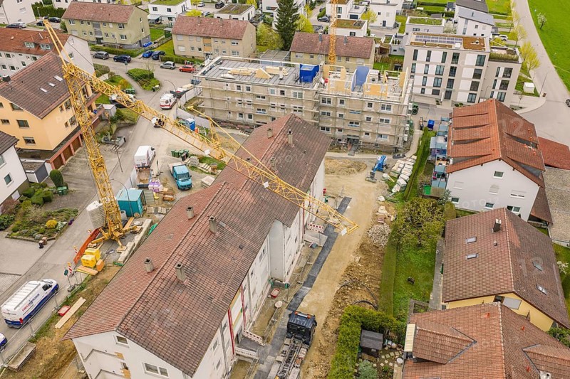 Aerial view of a residential development during ongoing construction activity, residential renovation, Nagold, Calw district, Germany