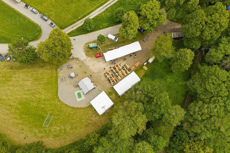 Detailed view of a garden party with tents and people in nature, Father's Day, forest festival, Aidlingen, Böblingen district, Germany