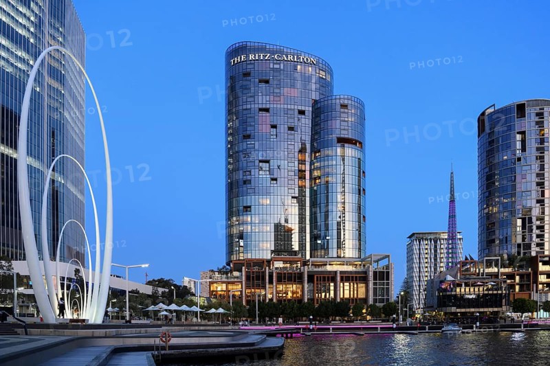 Skyline at Elisabeth Quay, blue hour, blue hour, harbour, Perth, State of Western Australia, Australia