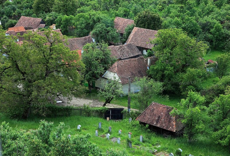 Romania, view from the fortified church of the fortified church and houses of Viscri, German Deutsch-Weisskirch a town in the district of Brasov, Transylvania, UNESCO World Heritage Site
