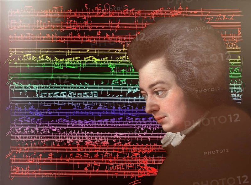 Wolfgang Amadeus Mozart, 1756 – 1791, composer of classical music, First Viennese School, notesheet from Allegro and Andante, Fantasy in F minor for mechanical organ, KV 608, 1791, digitally edited