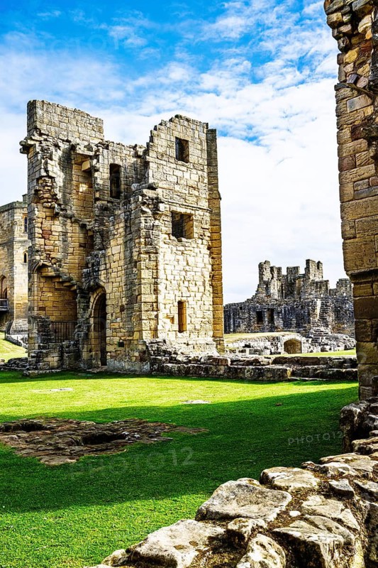 Ruins of Warkworth Castle, River Coquet, Warkworth, Northumberland, England, UK