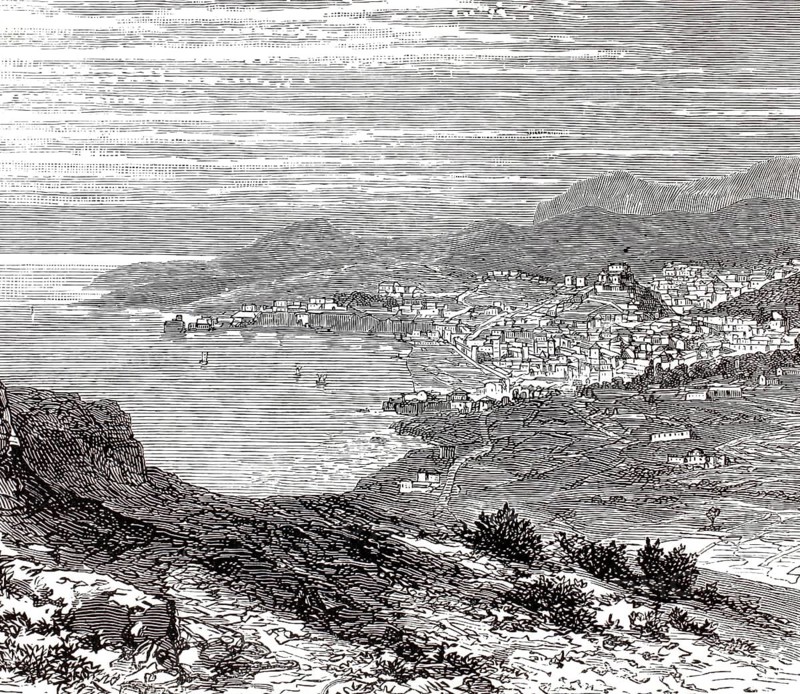 View of Funchal in 1870, Madeira, illustration, reproduction from a 19th century model. Authentic, file restored for optimal use, exact date of submission unknown, historical