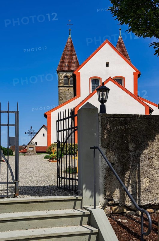 Cemetery and church of St Peter and St Paul, a Romanesque sacred building in Niederzell on the island of Reichenau, Lake Constance, Baden-Württemberg, Germany, a UNESCO World Heritage Site since 2000