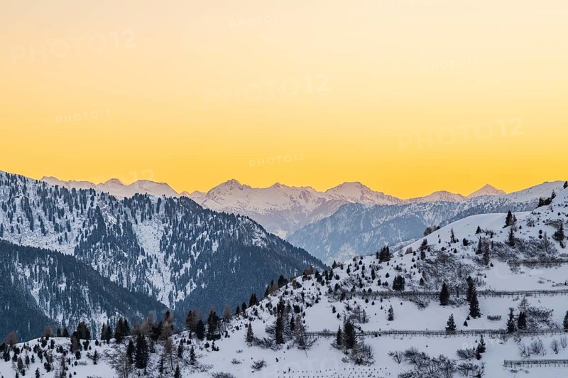 Beautiful landscape of the Mountain silhouettes of the Sexten Dolomites on a sunny winter day, South Tyrol, Trentino-South Tyrol, Alto-Adige, Italy