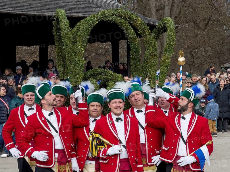 Schaeffler dance in 2026 in the English Garden, behind the Chinese Tower. The event takes place every 7 years between Epiphany and Shrove Tuesday, Munich, Bavaria, Germany
