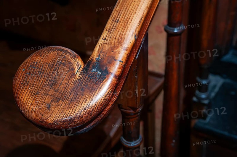 Wooden railing, handrail, Chapslee Hotel, former summer residence of the Raja of Kapurthal, Elysium Hill, Lakkar Bazar, Shimla, Himachal Pradesh, North India, India