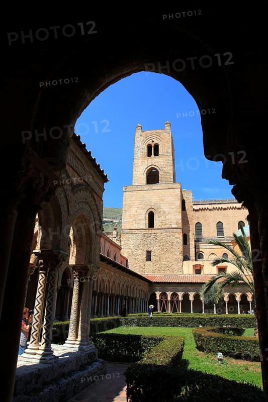 City of Monreale, the cloister of the Cathedral of Santa Maria Nuova, Unesco World Heritage Site, Sicily, Italy
