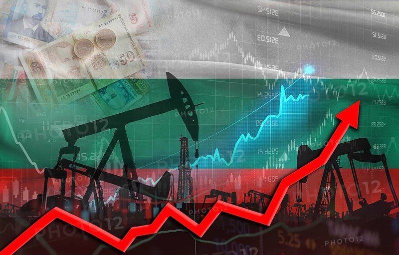 Oil production with Bulgarian flag, petrol industry. Oil pumps with Bulgaria flag