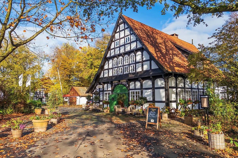Half-timbered house, tourism, half-timbered house, farmhouse, homestead in Melle near Osnabrück