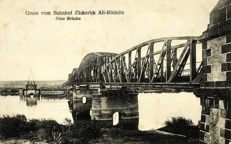 Historical postcard, picture postcard, Oder bridge at Zäckerick railway station, Old Rüdnitz, West Pomerania, today Siekierki in Poland, digitally enhanced reproduction of an original from around 1900, picture postcard