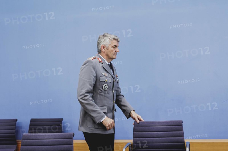 Lieutenant General Alexander Sollfrank, Commander of the Joint Support and Enabling Command (JSEC), recorded during a federal press conference on the military exercise 'Quadriga' in Berlin, 22 April 2024