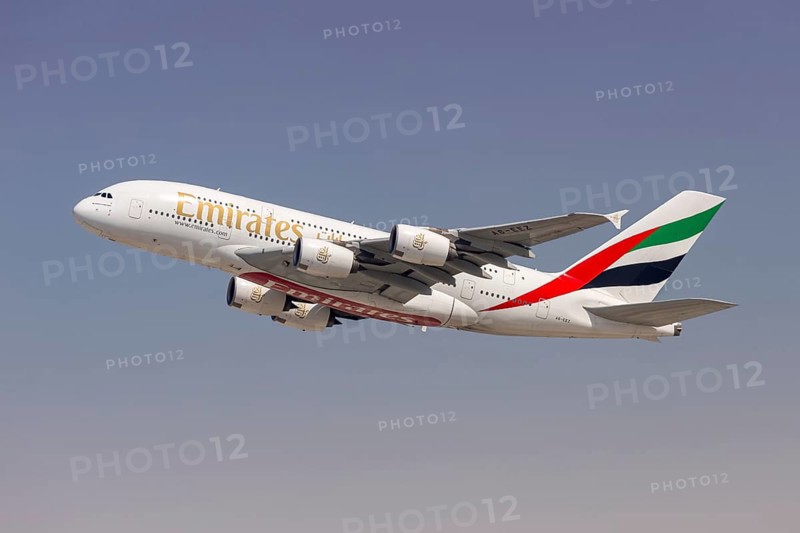 An Emirates Airbus A380-800 with the license plate A6-EEZ at Dubai Airport, United Arab Emirates