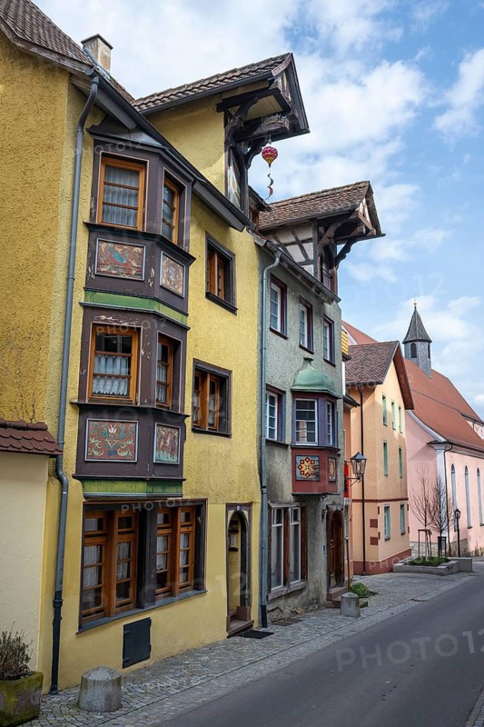 Historic, colorful town houses in Bruderschaftsgasse, historic old town Rottweil, Rottweil district, Baden-Württemberg, Germany