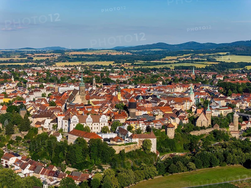 Old town with Ortenburg and water art, Bautzen, Saxony, Germany
