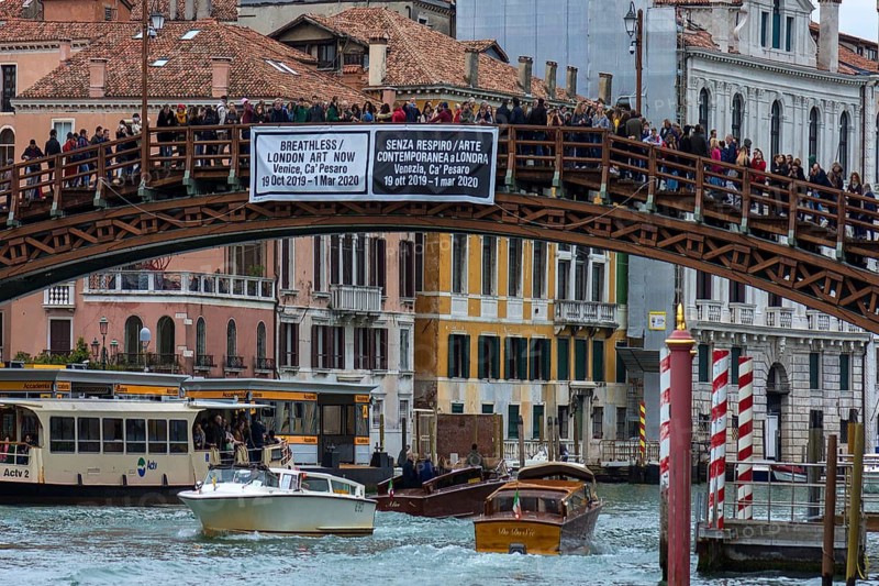 Crowds of tourists on the Ponte dell'Accademia in high season, Venice, Veneto, Italy