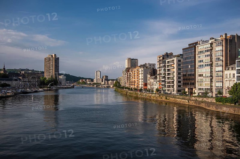 Marina and banks of the river Meuse in the evening light, Liège, Belgium