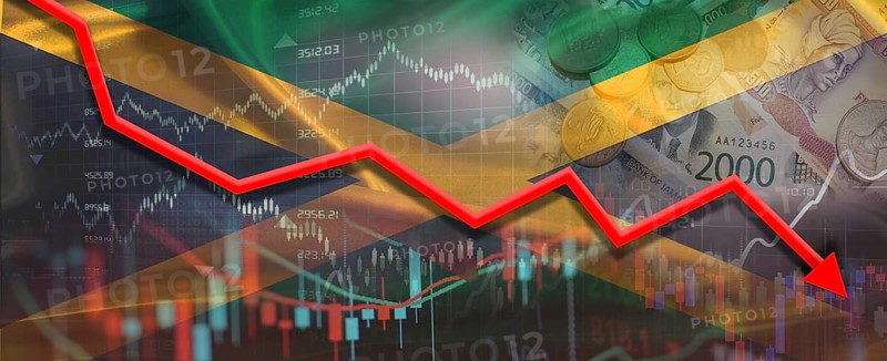 Jamaican financial crisis on economic graph. Financial fall of Jamaica on economy market