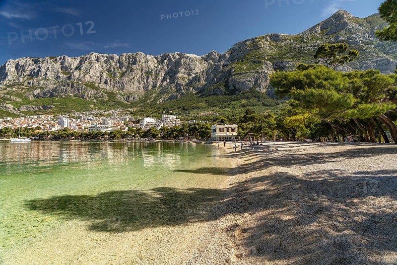 Makarska city beach and the Biokovo mountains, Croatia