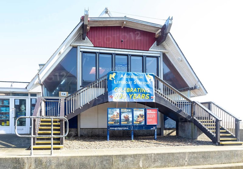 RNLI Lifeboat Station building on beach at Aldeburgh, Suffolk, England, UK - celebrating 200 years, 2026