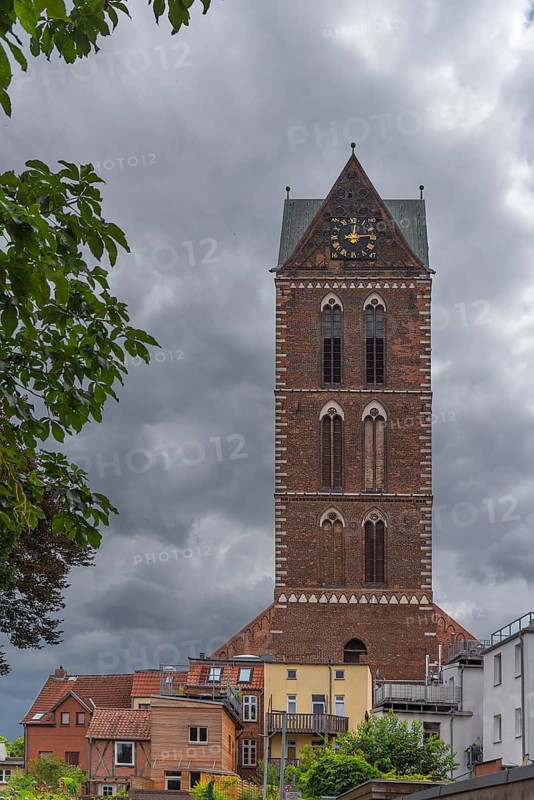 Remaining tower of St Mary's Church, built from 1260-70, St Mary's Churchyard, Wismar, Mecklenburg-Western Pomerania, Germany
