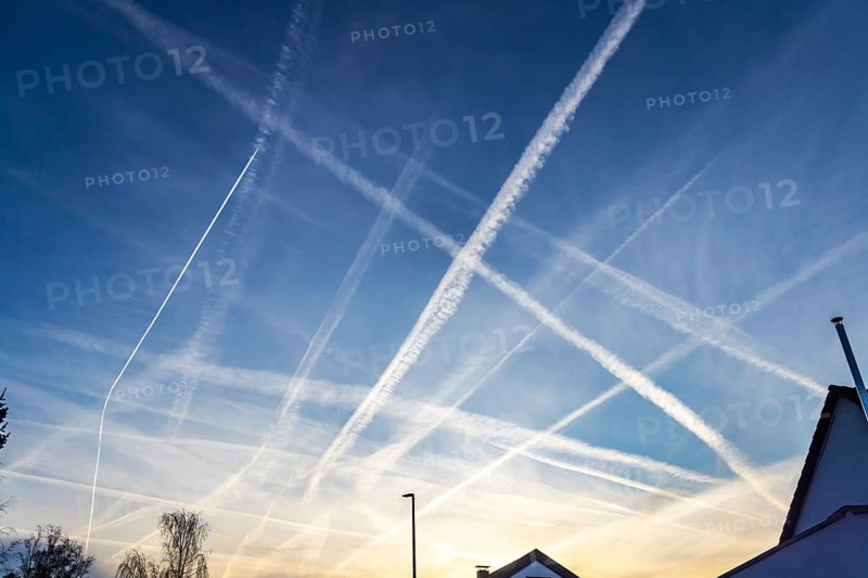 Contrails in the sky. Stuttgart, Baden-Württemberg, Germany