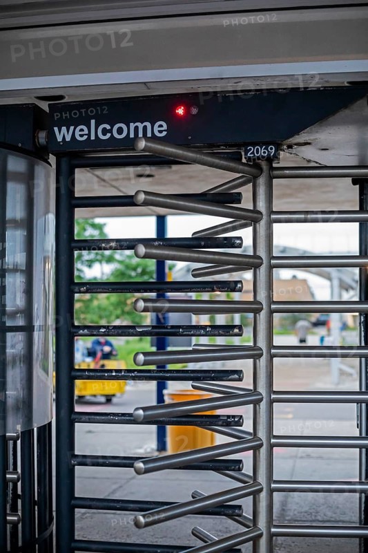 Sterling Heights, Michigan, Turnstiles greet auto workers entering or leaving Stellantis' Sterling Heights Assembly Plant