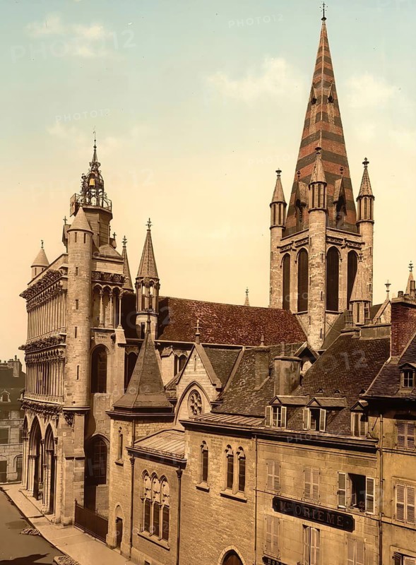 Notre-Dame de Dijon, Gothic church in Dijon, Burgundy, France, c. 1890, Historic, digitally enhanced reproduction of a photochrome print from 1895