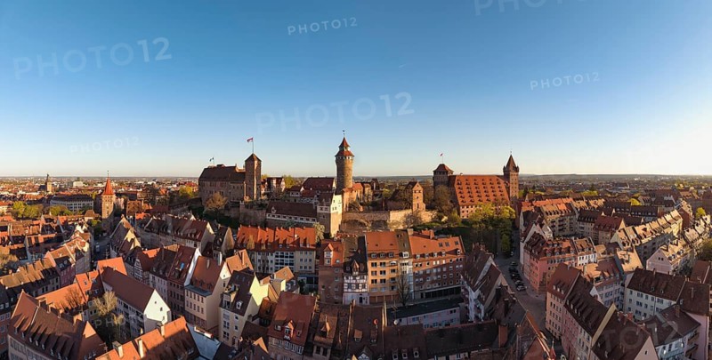 Aerial view, panorama of Nuremberg's old town with the historic Kaiserburg, Nuremberg, Middle Franconia, Franconia, Bavaria, Germany