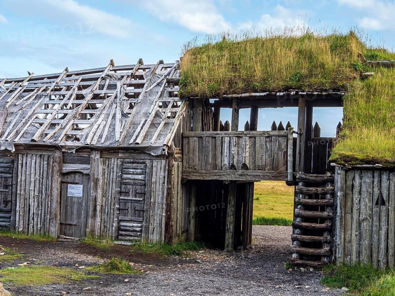 House in viking village, rebuild viking houses at Stokksnes, east of Höfn, East Fjords, Iceland