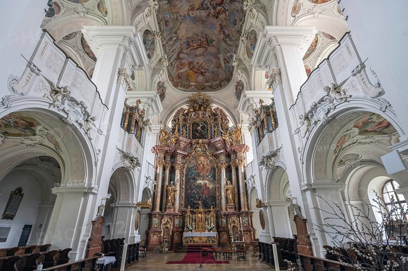 Chancel of the baroque basilica of St Mauritius, Niederaltaich, Lower Bavaria, Germany
