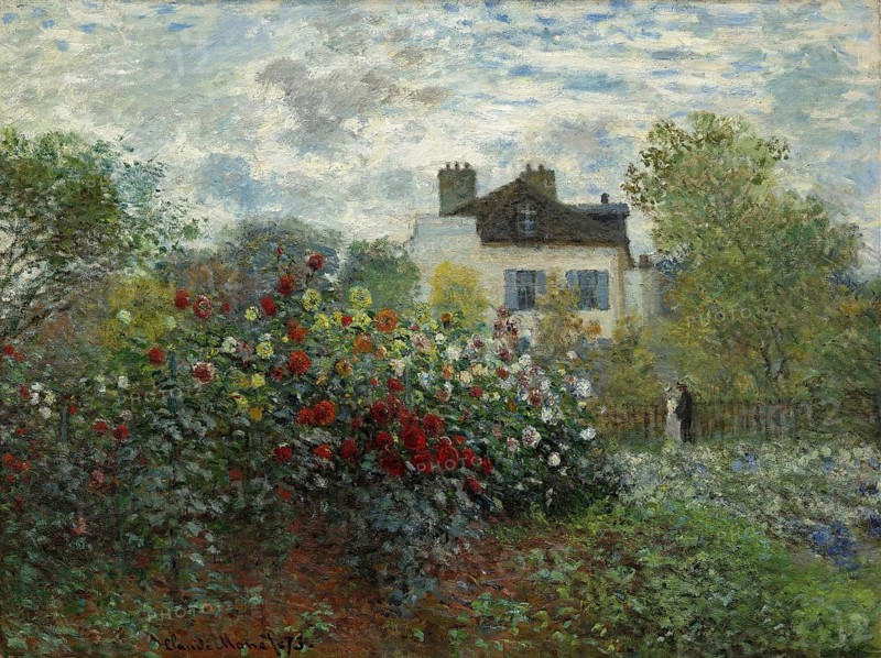 Claude Monet (b. 14 November 1840 in Paris as Oscar-Claude Monet, d. 5 December 1926) important French painter, Impressionist style. Here is his work, The Artist's Garden in Argenteuil, A Corner of the Garden with Dahlias (1873), The Artist's Garden in Argenteuil, A Corner of the Garden with Dahlias (1873), Flowering Garden in Front of a Country House under a Cloudy Sky