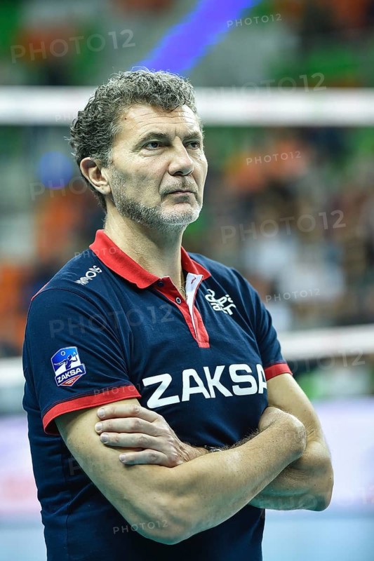 LUBIN, POLAND - FEBRUARY20, 2019: Men's Volleyball Polish PlusLiga match Cuprum Lubin - ZAKSA Kedzierzyn-Kozle 0:3. Head coach of Zaksa Andrea Gardini