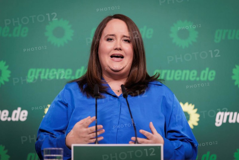 Ricarda Lang, Federal Chairwoman of Bündnis 90/Die Grünen, recorded during a press conference in Berlin, 8 April 2024