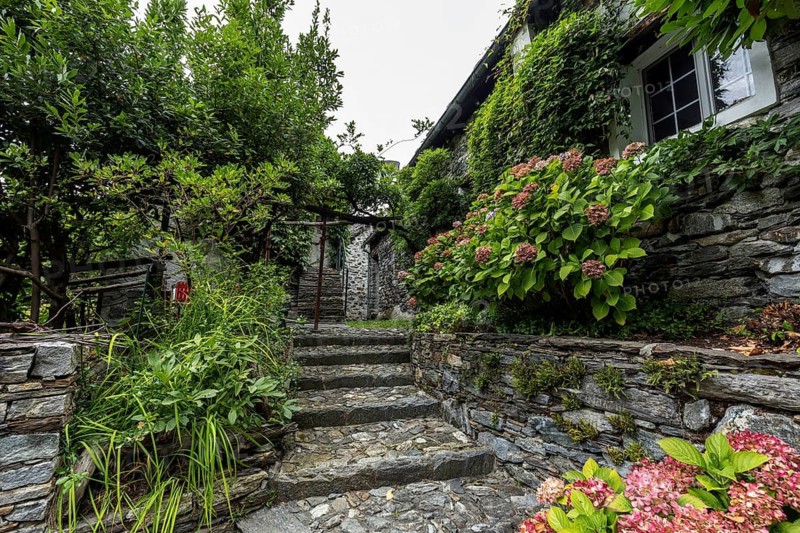 Typical Ticino stone houses in the mountain village of Bordei, Centovalli, Canton Ticino, Switzerland